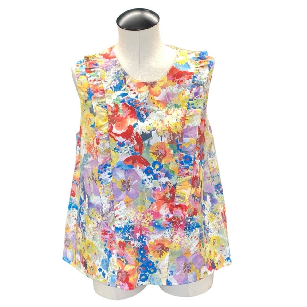 SBG Floral Ruffled Sleeveless‎ 100% Linen Blouse -  Size M